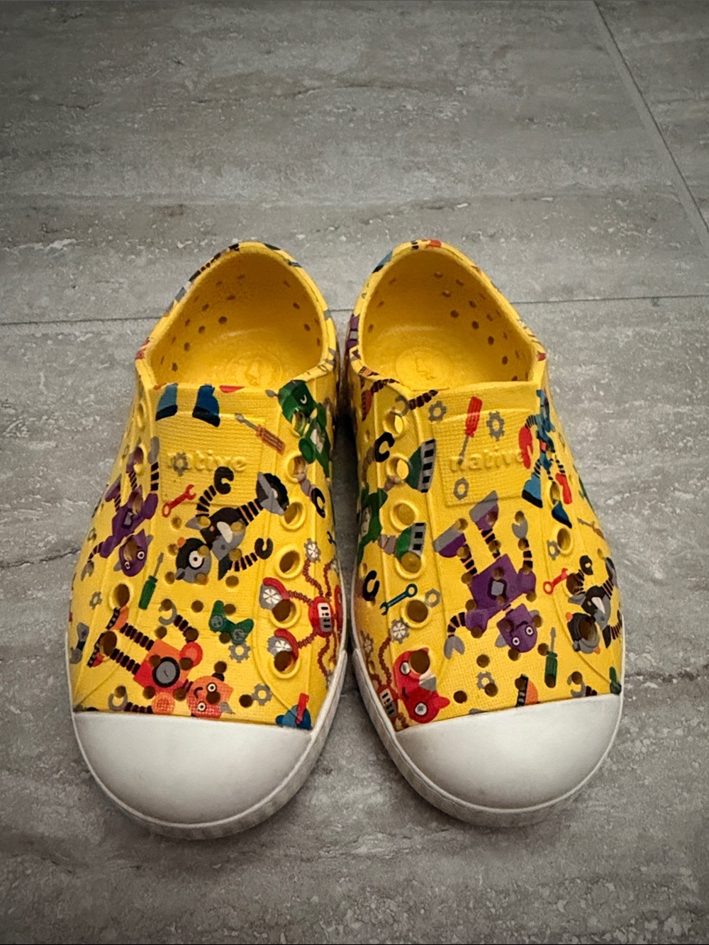 Native Shoes Yellow Robot & Tools Slip-On Sneakers for Kids